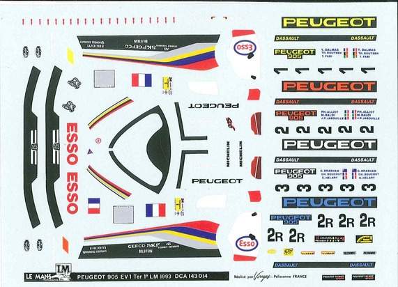 Décalque pour Peugeot 905 EV1 TER - Le Mans 1993