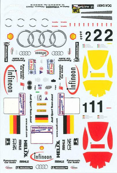 Décalque pour Audi R8 n°1 ou 2