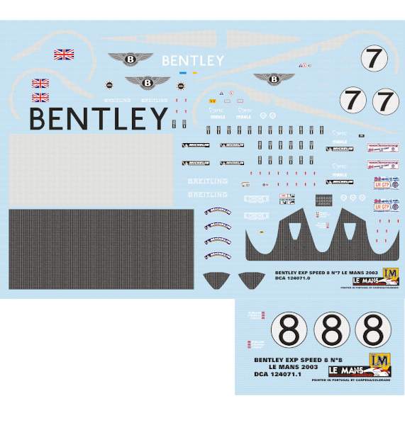 Decals set for  Bentley EXP Speed 8 n°7 or  n°8